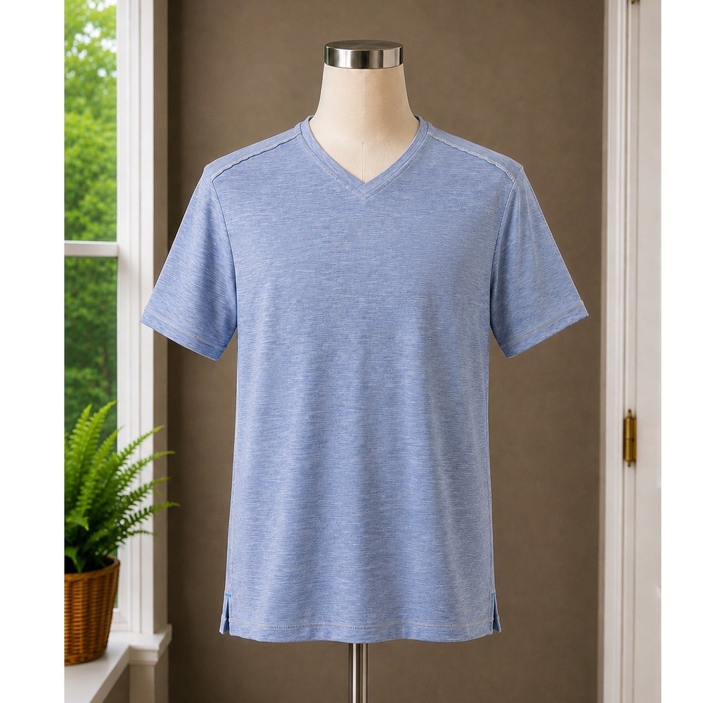 Tommy Bahama Mens Small V-Neck T-Shirt Blue Heather Short Sleeve Stretch Tee